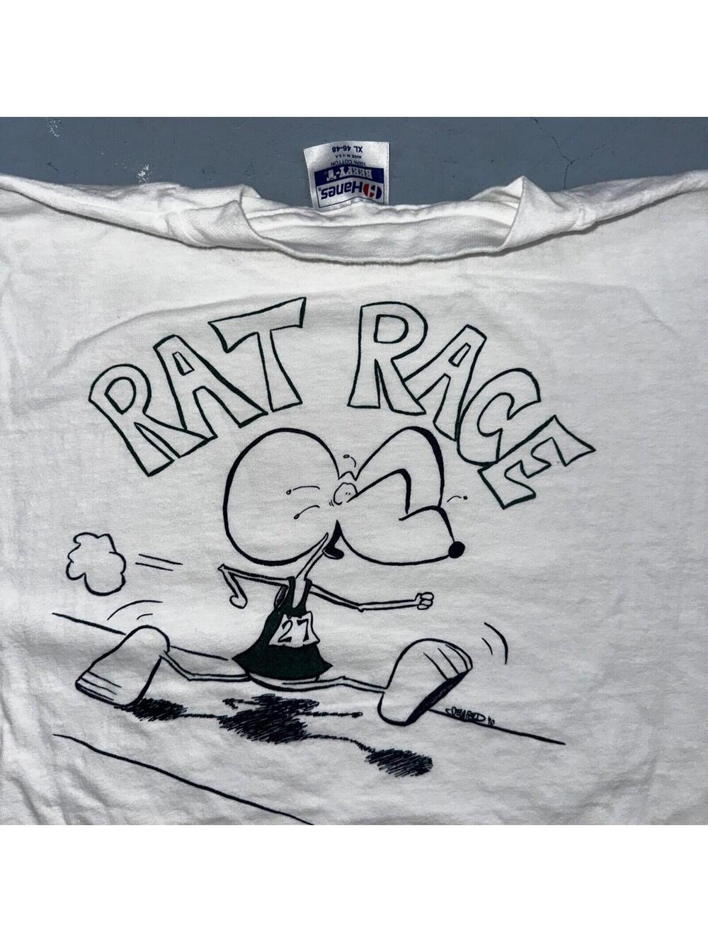Rat Race Hanes Beefy XL Crazy VTG T Shirt 90s College Running 27 Funny Random - Picture 1 of 10